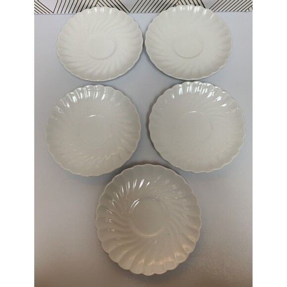 Johnson Brothers Swirl Tea Cup Saucers Snow White Regency Bone China Set (5) - Picture 1 of 8